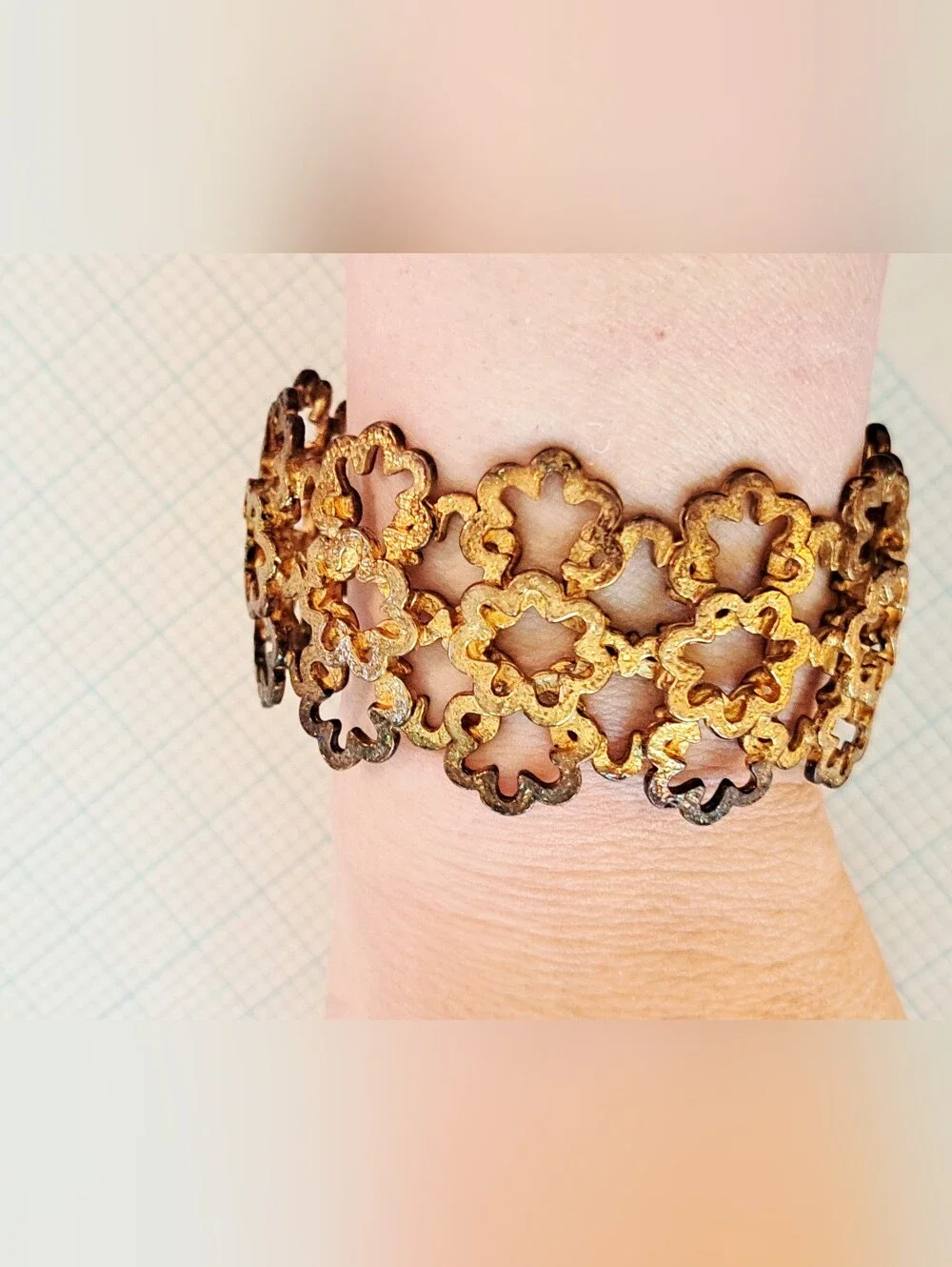 Gold Floral Link Cuff Bracelet - Women Accessories